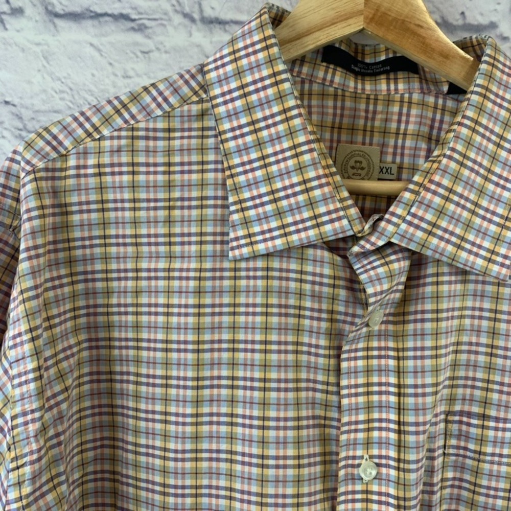 Mason's Mens  XXL Plaid Button Up  LS  Shirt 100% Cotton Single Needle Tailoring